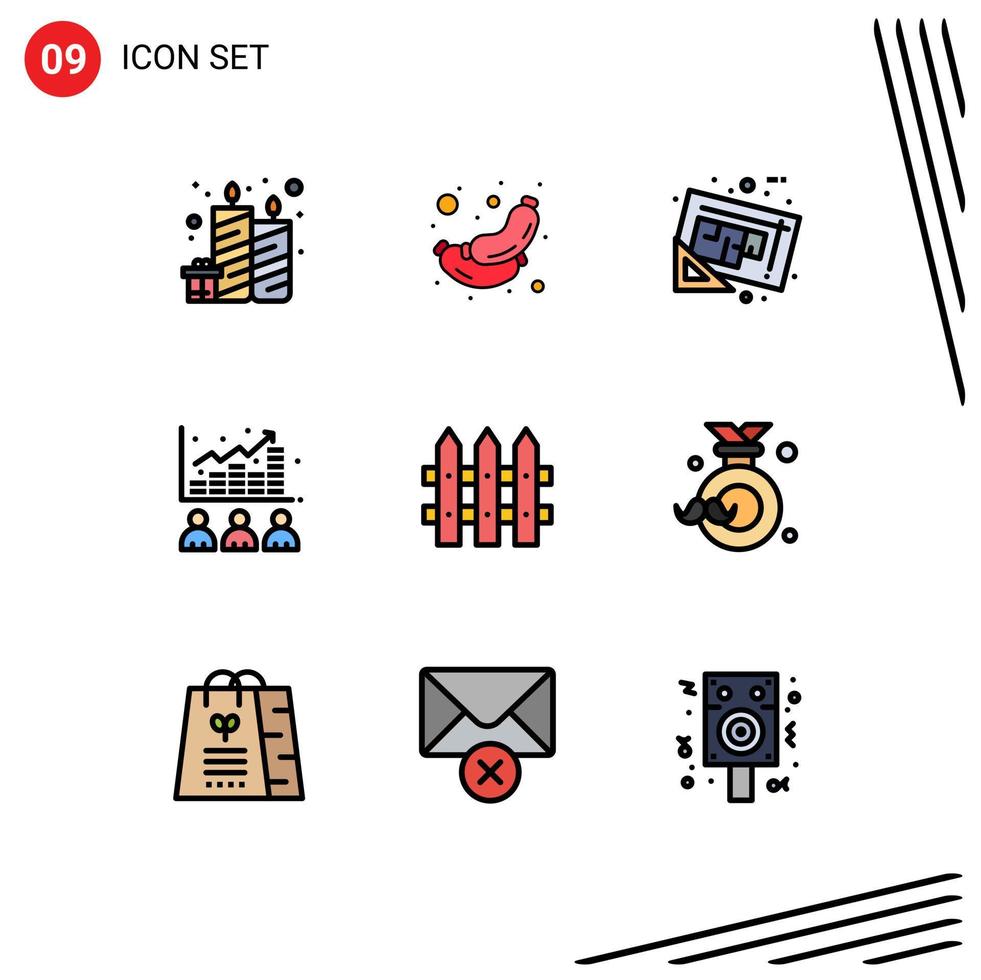9 Universal Filledline Flat Colors Set for Web and Mobile Applications stock index blueprint data plan Editable Vector Design Elements
