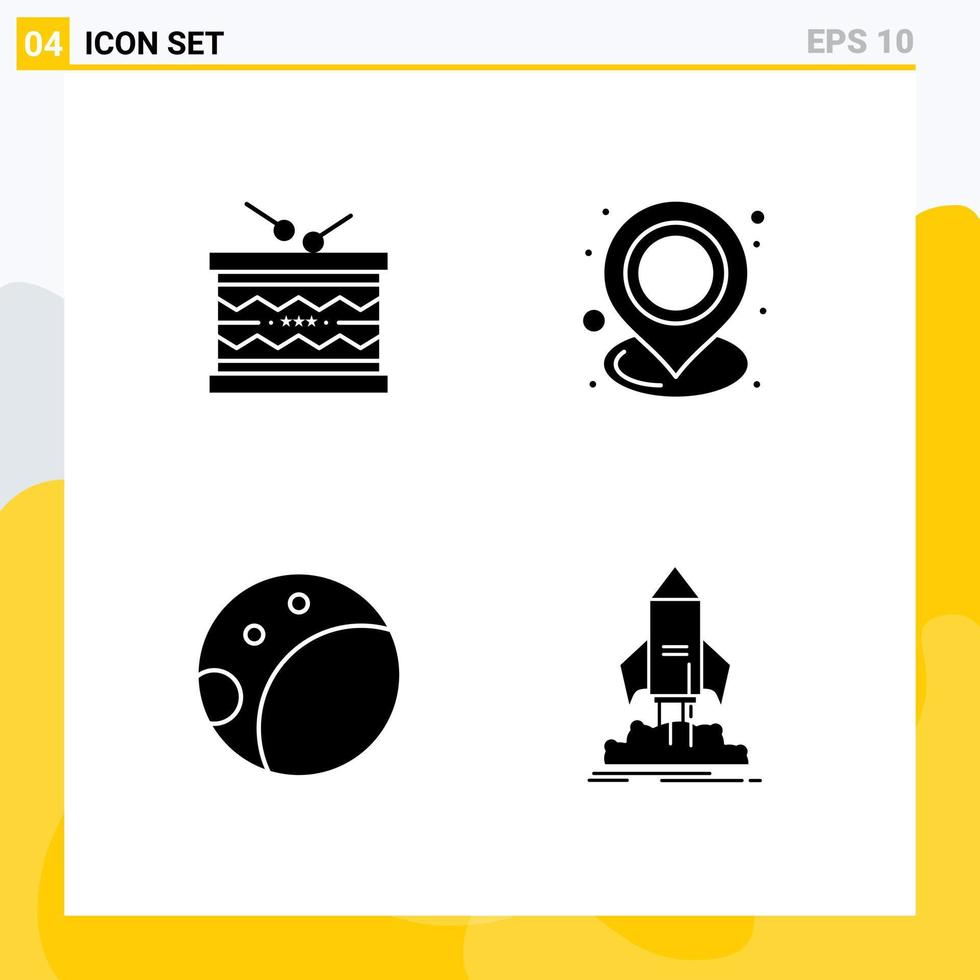 Group of 4 Modern Solid Glyphs Set for drum point parade location moon Editable Vector Design Elements