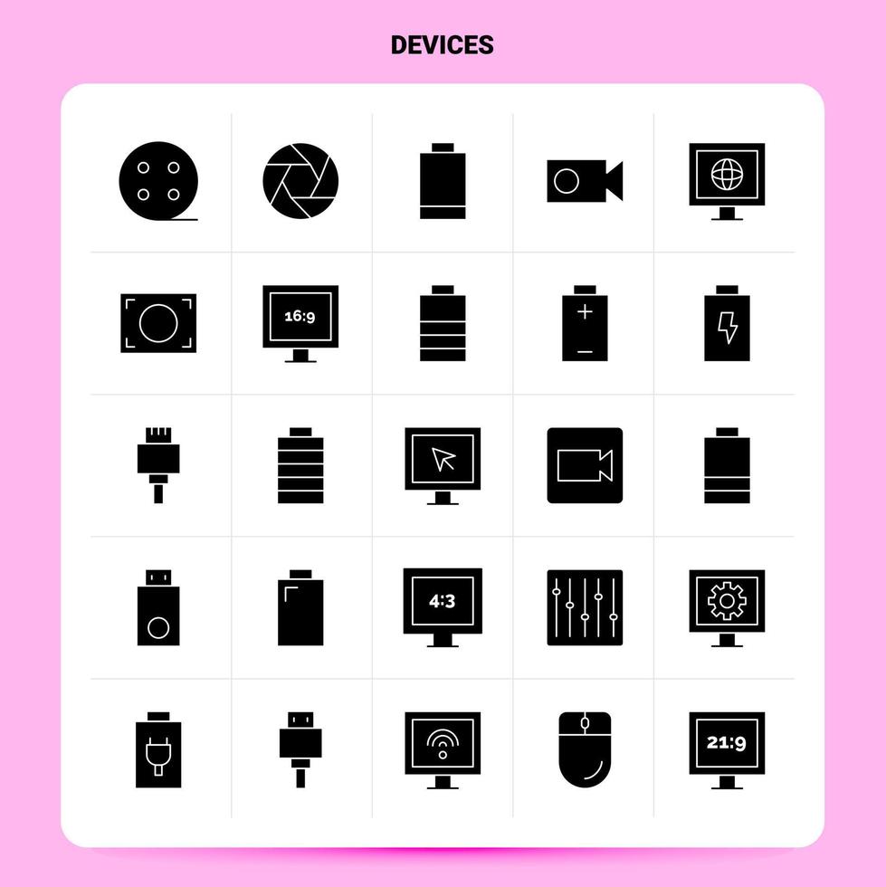Solid 25 Devices Icon set Vector Glyph Style Design Black Icons Set Web and Mobile Business ideas design Vector Illustration