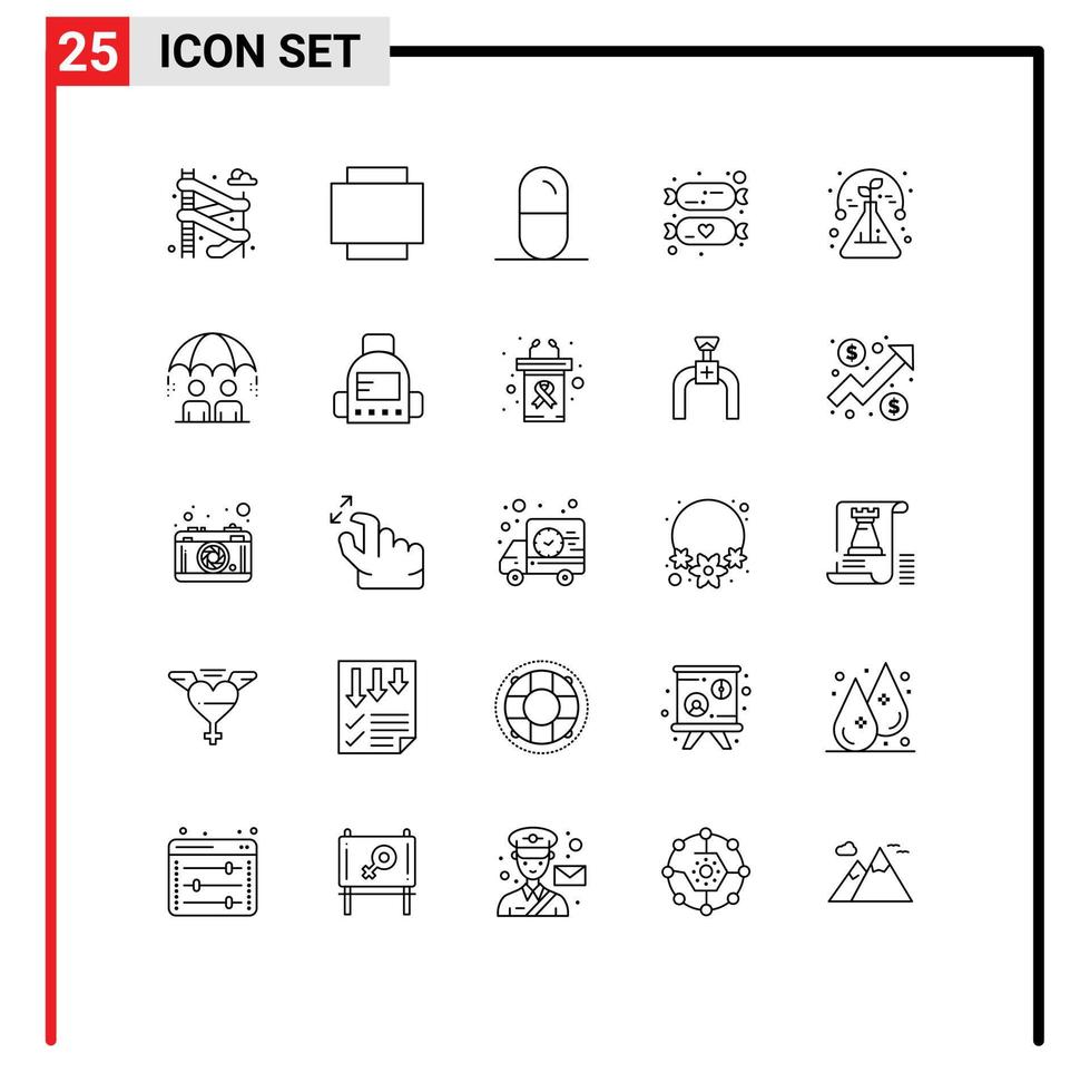 Stock Vector Icon Pack of 25 Line Signs and Symbols for business test tablets science sweets Editable Vector Design Elements