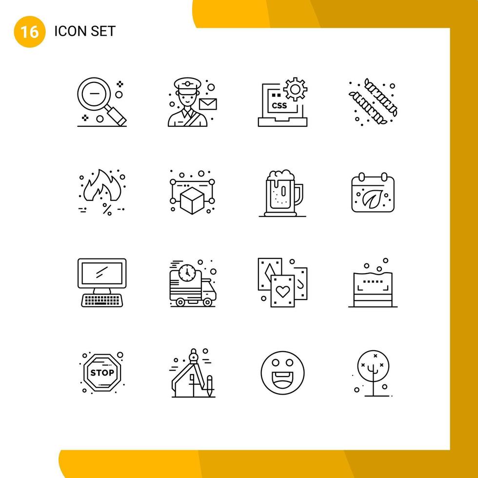 Mobile Interface Outline Set of 16 Pictograms of marshmallow camping post development css Editable Vector Design Elements