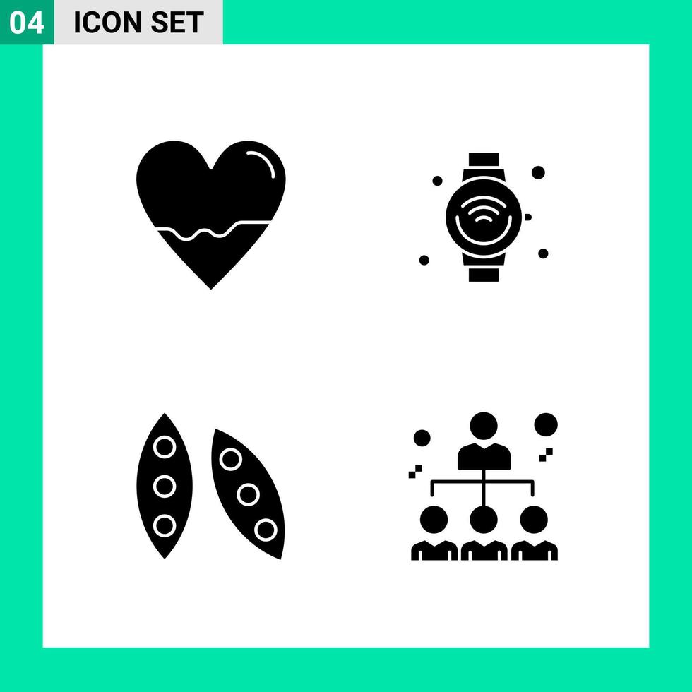 paquete de 4 conjuntos de iconos de estilo sólido. símbolos de glifos para imprimir. signos creativos aislados sobre fondo blanco. 4 conjunto de iconos. vector