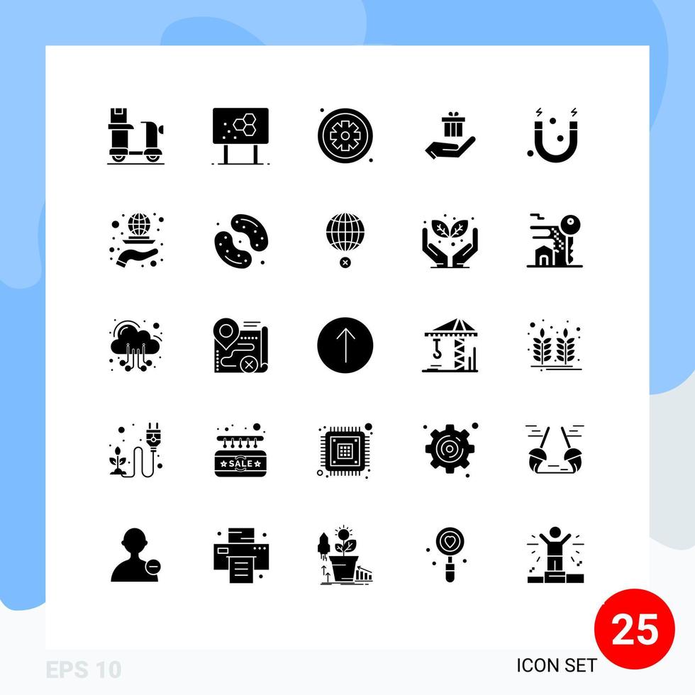 Group of 25 Solid Glyphs Signs and Symbols for present gift formula medical healthcare Editable Vector Design Elements