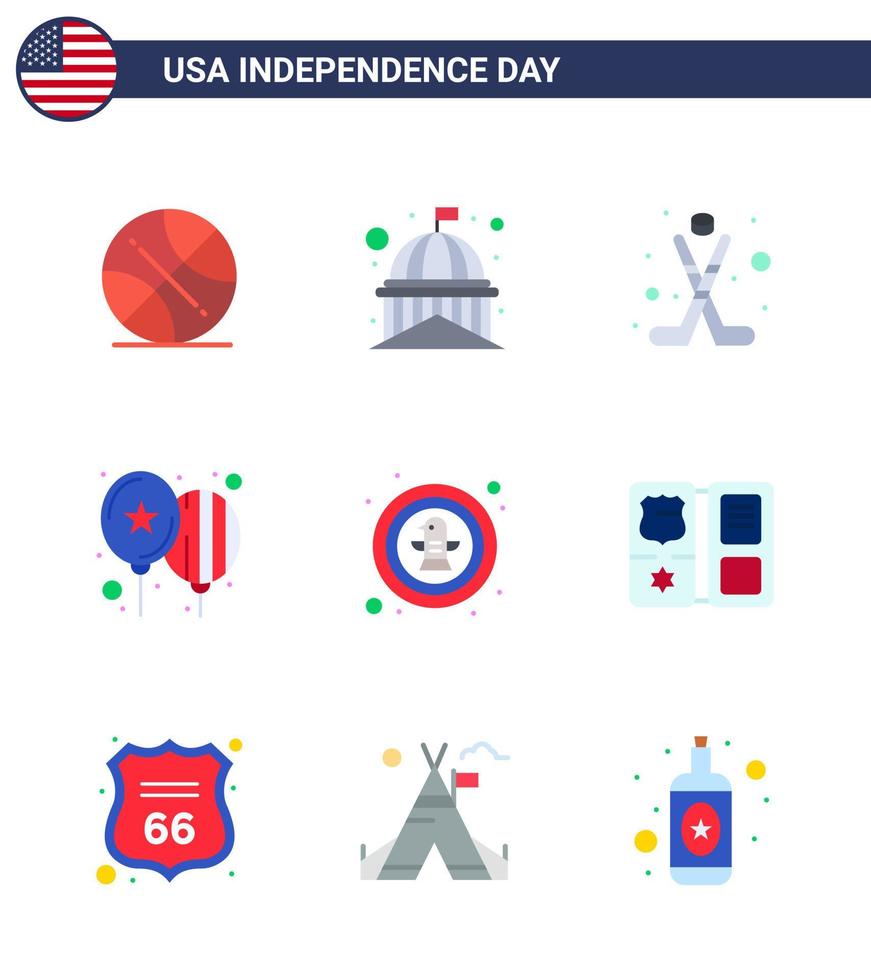 9 iconos creativos de estados unidos signos de independencia modernos y símbolos del 4 de julio del día americano blanco celebrar el deporte elementos de diseño vectorial editables del día de estados unidos vector