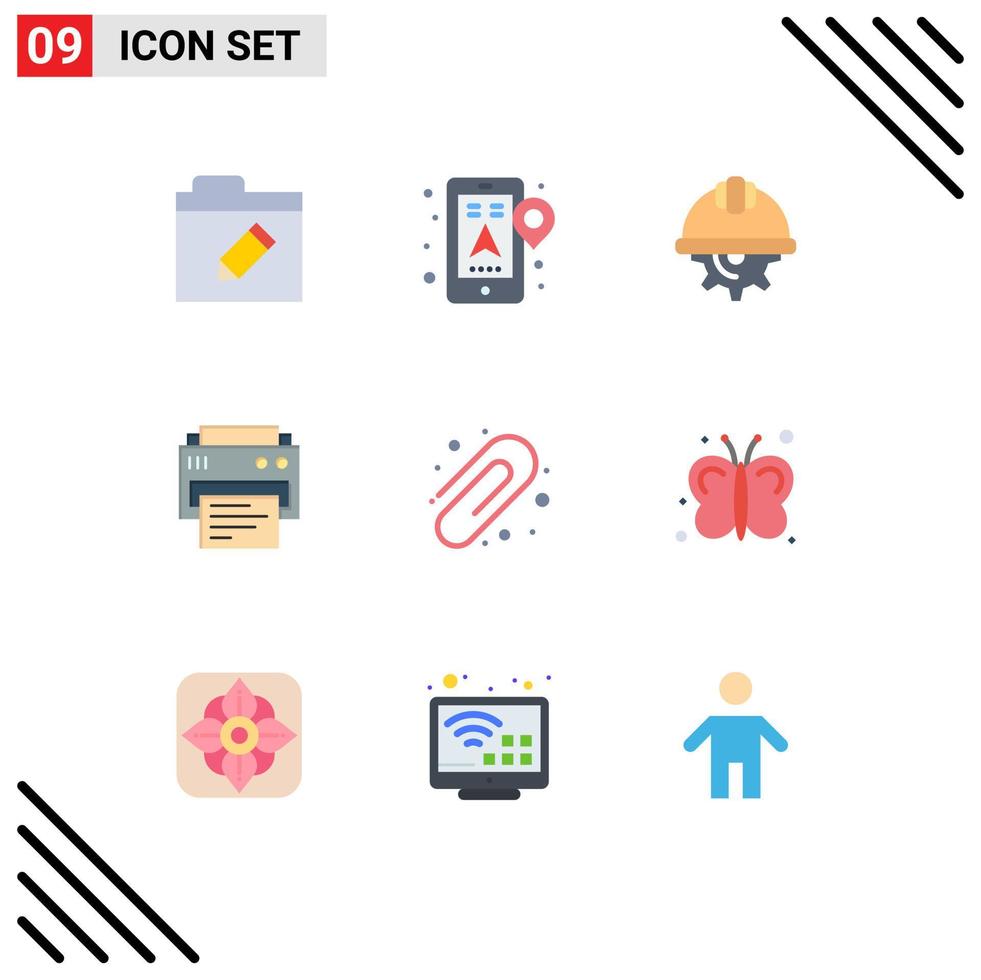 Modern Set of 9 Flat Colors Pictograph of education education day printing printer Editable Vector Design Elements