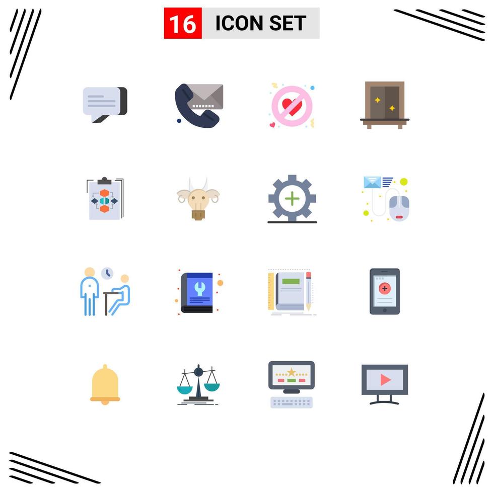 16 User Interface Flat Color Pack of modern Signs and Symbols of business dressing adultery mirror window Editable Pack of Creative Vector Design Elements