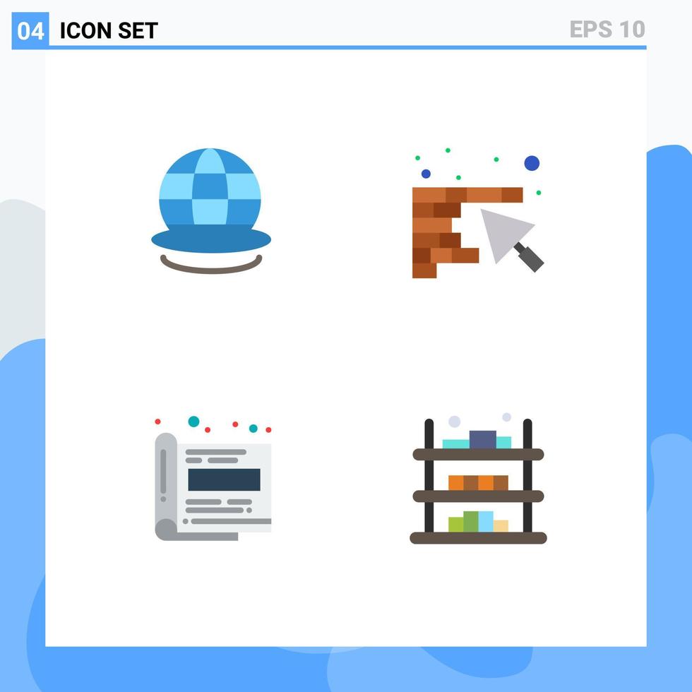 Modern Set of 4 Flat Icons Pictograph of earth magazine world tool paper Editable Vector Design Elements
