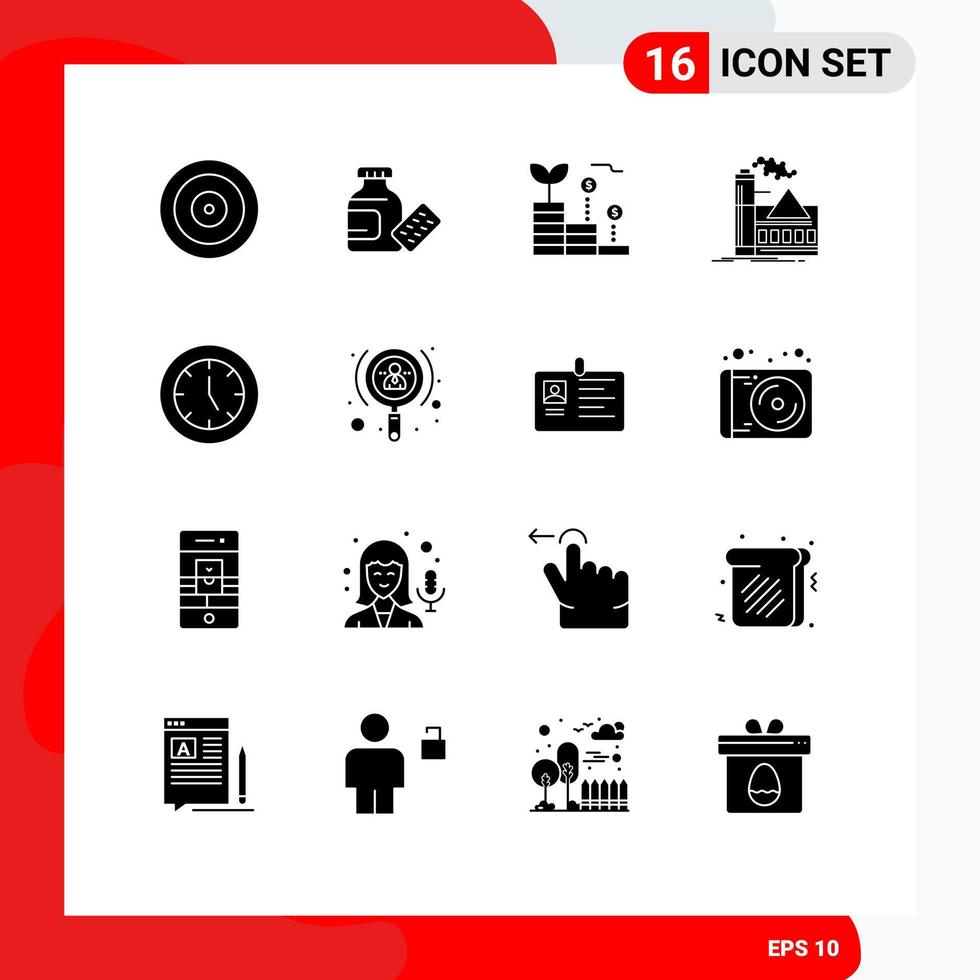 16 Universal Solid Glyph Signs Symbols of devices industry growth alert factory Editable Vector Design Elements