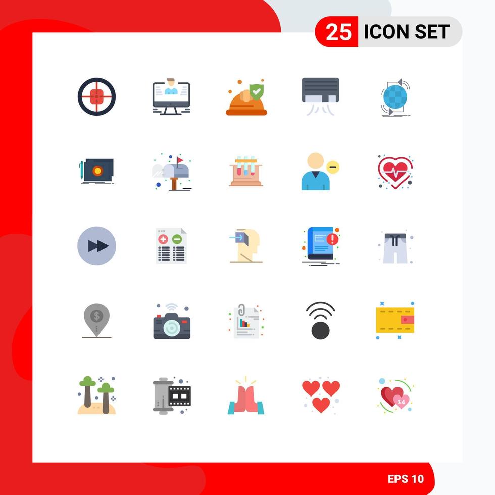 grupo de símbolos de iconos universales de 25 colores planos modernos de conectividad air report ac seguridad elementos de diseño vectorial editables vector