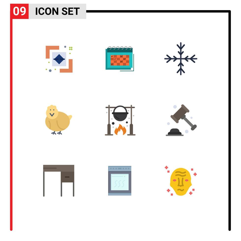 9 iconos creativos signos y símbolos modernos de feliz Pascua planificación pollo copo de nieve elementos de diseño vectorial editables vector