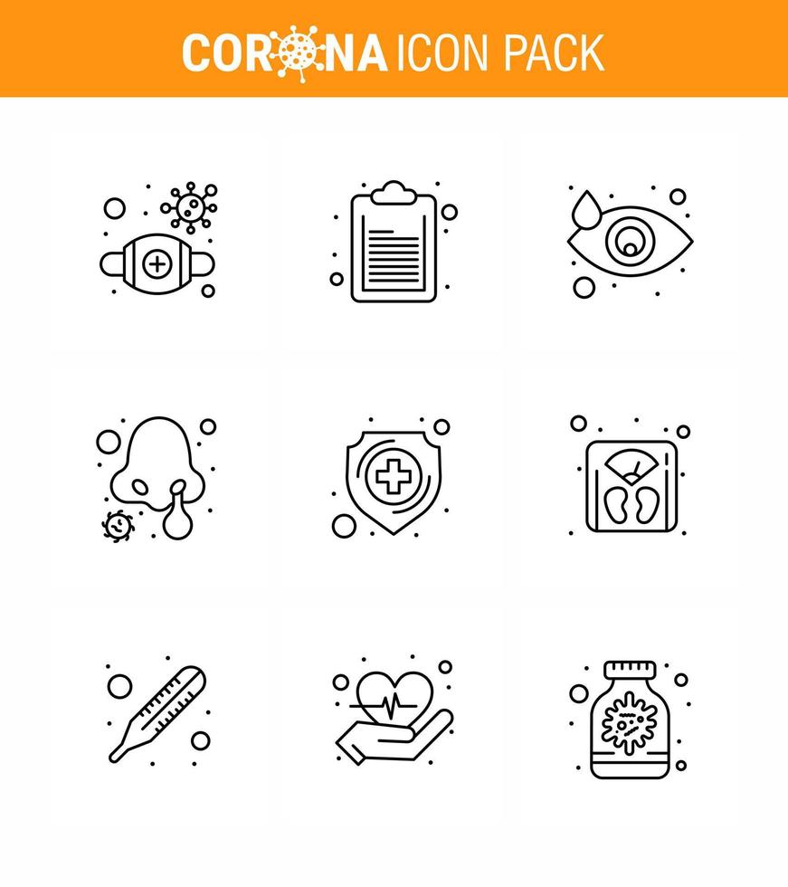 9 Line viral Virus corona icon pack such as healthcare nose infection crying nasal infection cold viral coronavirus 2019nov disease Vector Design Elements