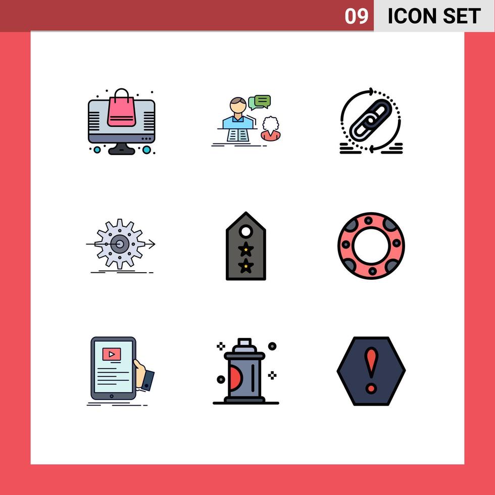 Mobile Interface Filledline Flat Color Set of 9 Pictograms of setting progress support performance website Editable Vector Design Elements