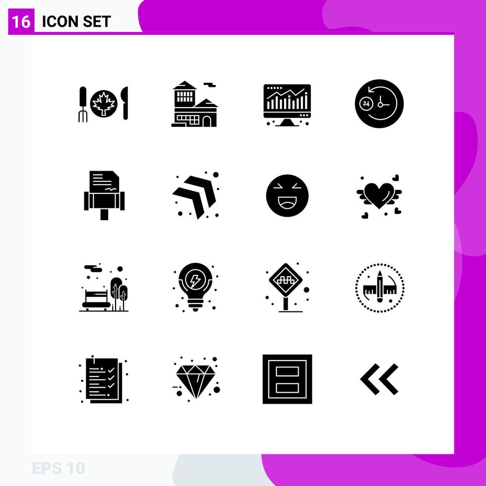 Pictogram Set of 16 Simple Solid Glyphs of arrow law computer book day and night Editable Vector Design Elements