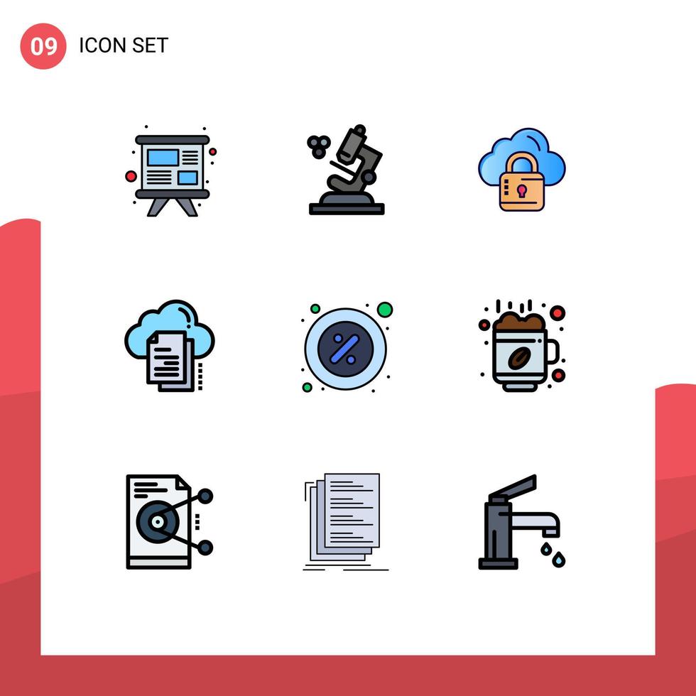 Universal Icon Symbols Group of 9 Modern Filledline Flat Colors of part document network cloud files Editable Vector Design Elements