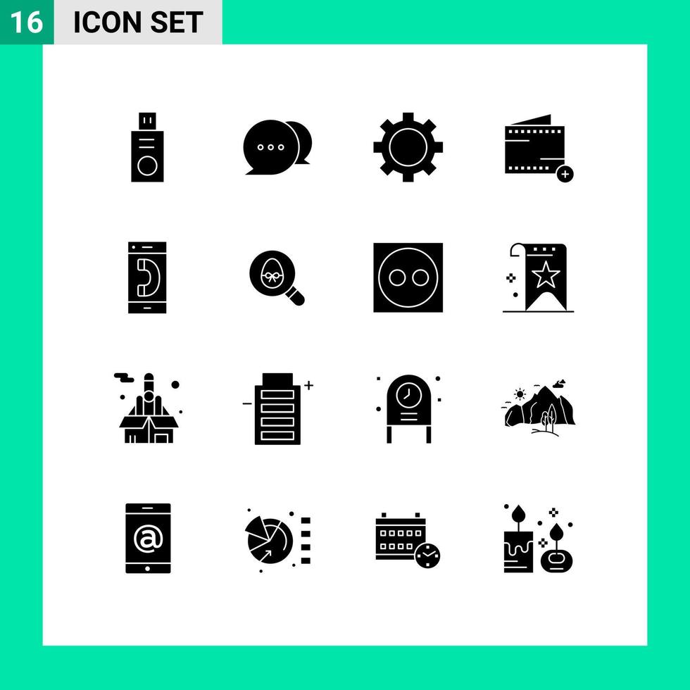 Pack of 16 Modern Solid Glyphs Signs and Symbols for Web Print Media such as conversation communication set call e Editable Vector Design Elements