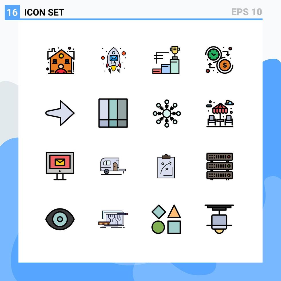 conjunto de 16 iconos de interfaz de usuario modernos símbolos signos para logros de tiempo de flecha presupuesto de dinero elementos de diseño de vectores creativos editables