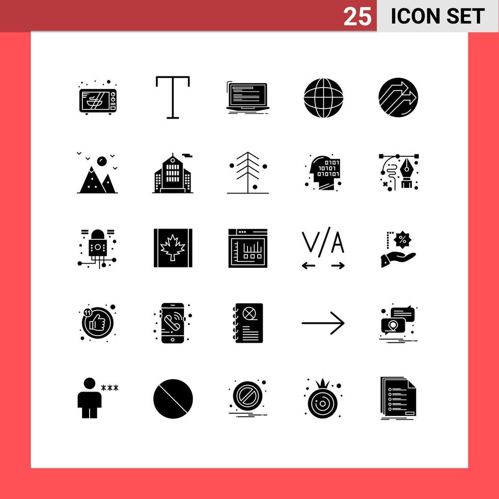 25 Universal Solid Glyph Signs Symbols of data arrow computer world location Editable Vector Design Elements