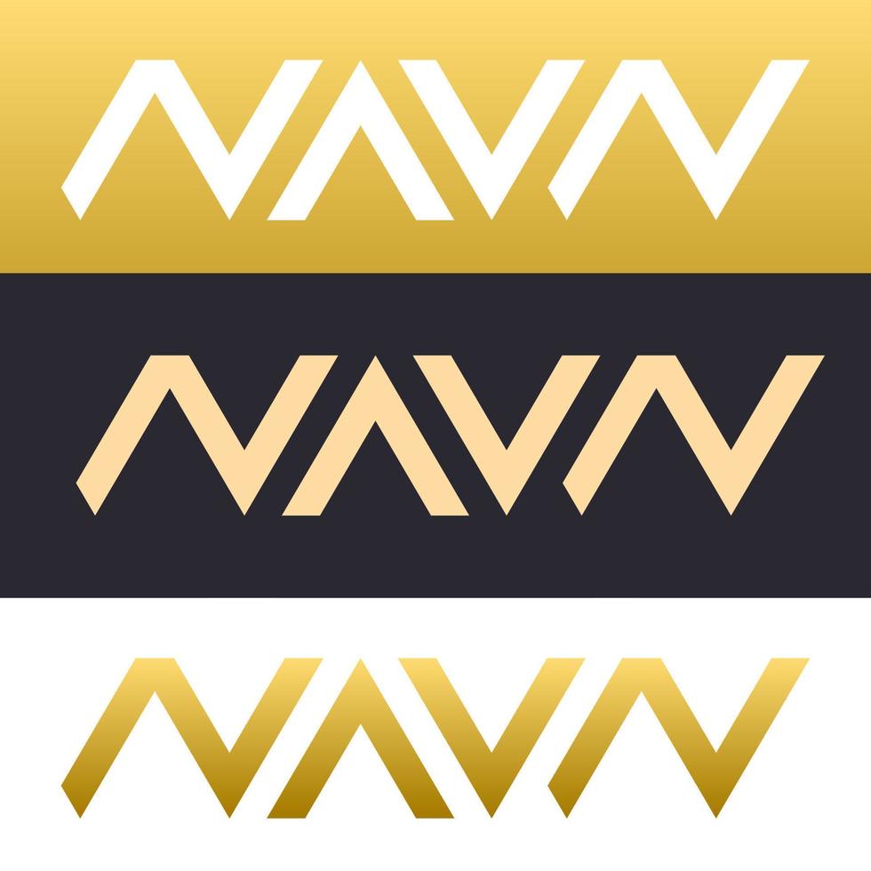 ilustración de diseño de logotipo de navn de letra abstracta simple en color dorado con concepto de estilo de monograma de ambigrama vector