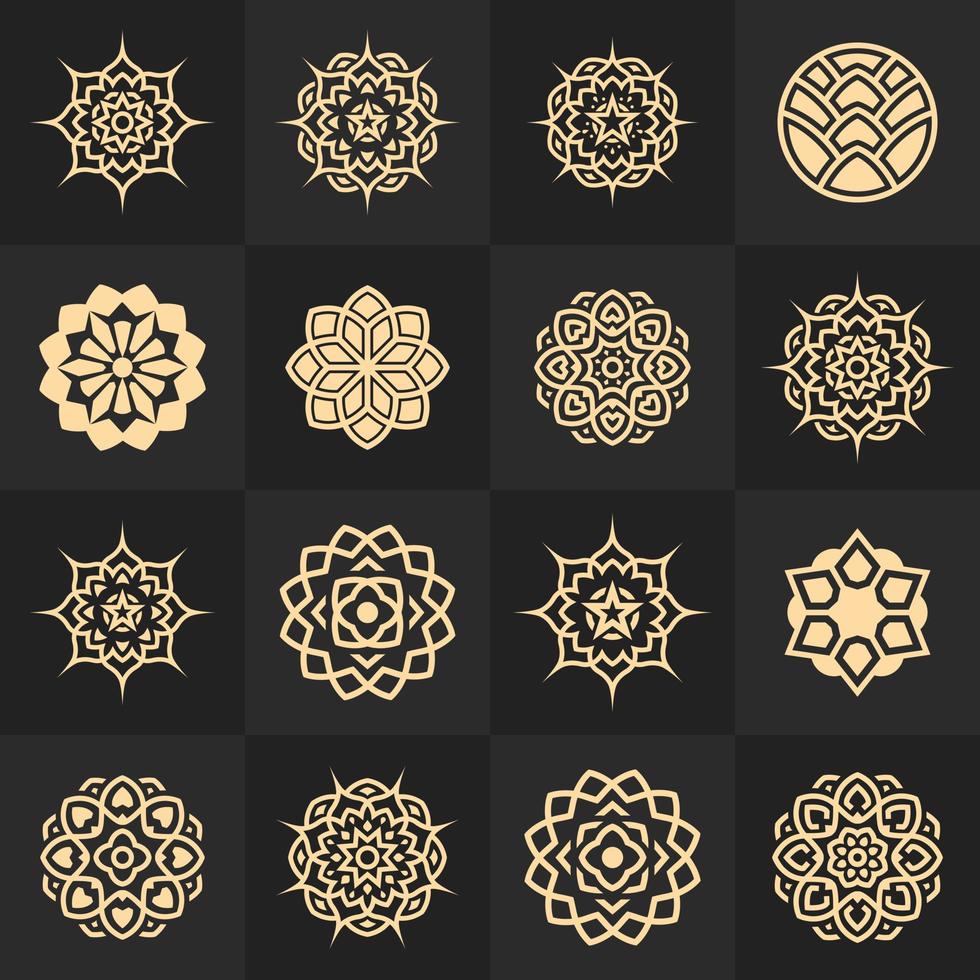 colección de ilustración de diseño de logotipo de mandala redondo de lujo real en color dorado con estrella o concepto floral vector