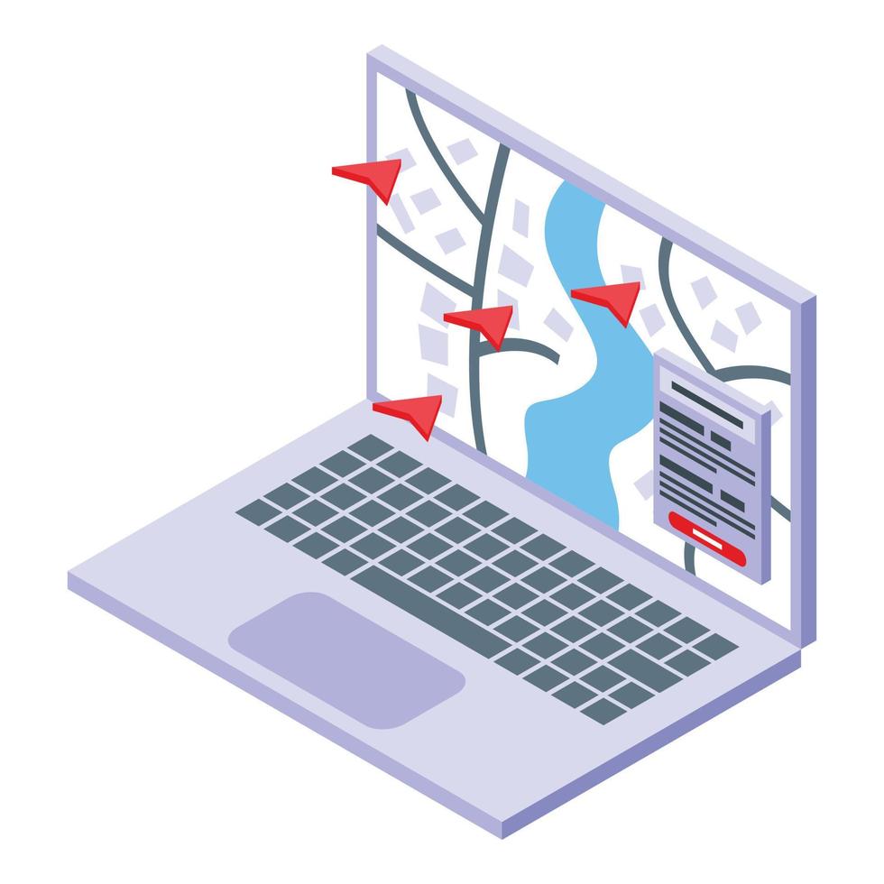 Laptop store locator icon isometric vector. Shop app vector