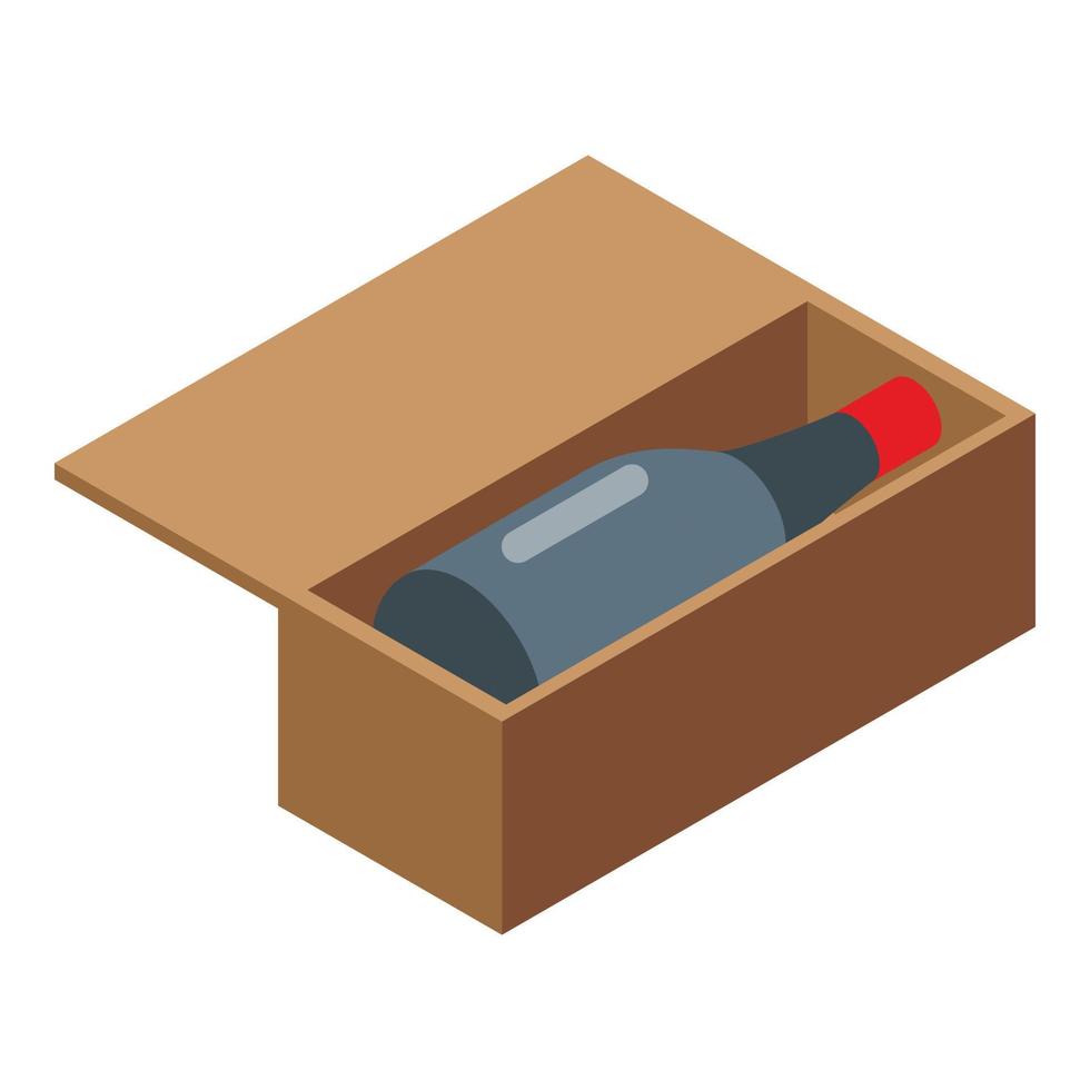 vector isométrico del icono de la caja de la botella de vino. coctel de vidrio