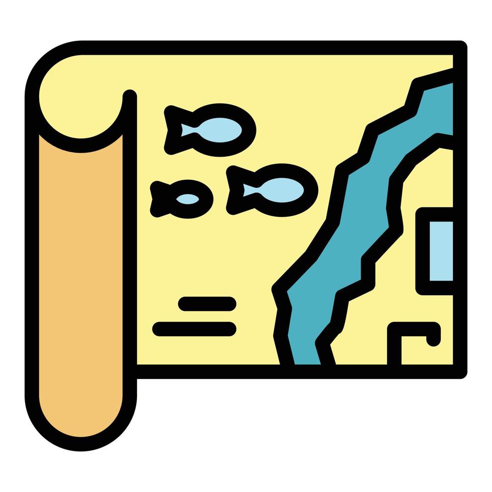 vector de contorno de color de icono de mapa de peces de papel