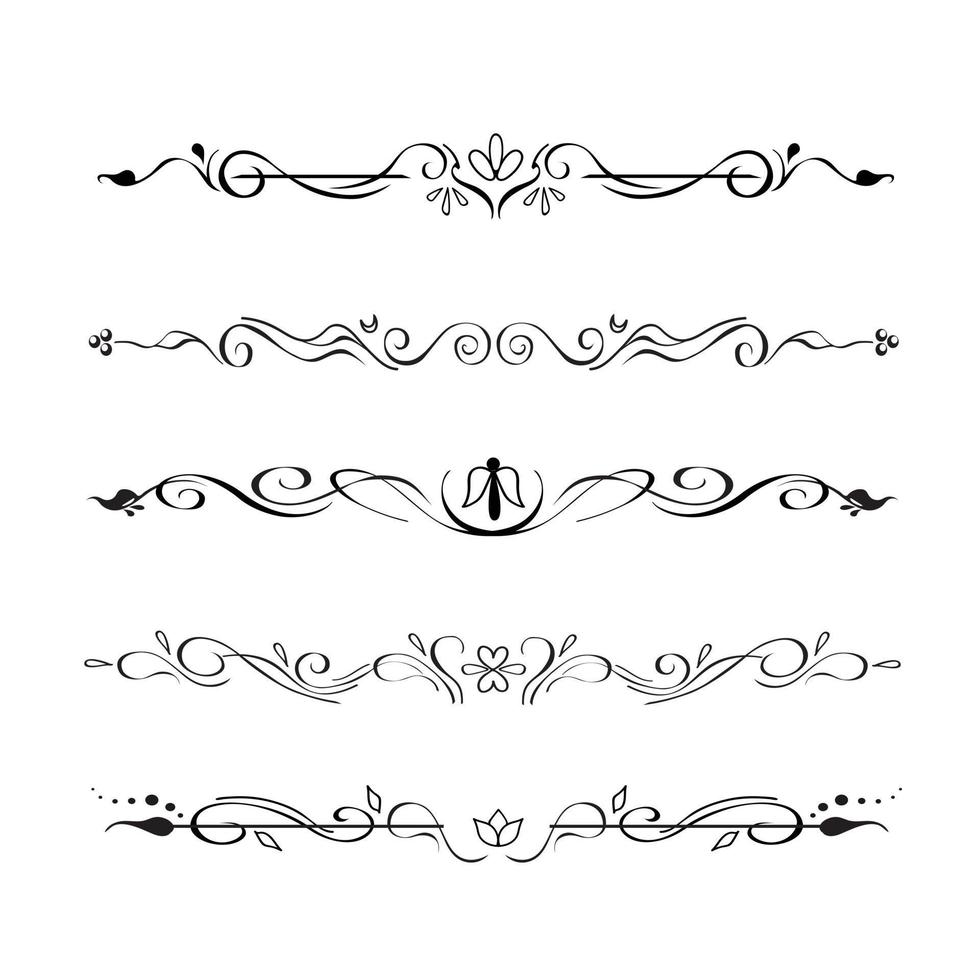 colección de divisores de texto dibujados a mano, viñetas. elegantes separadores de estilo victoriano oriental, párrafos, decoración de páginas, para crear marcos. elementos de diseño floral ornamentados para impresiones, sitios web vector