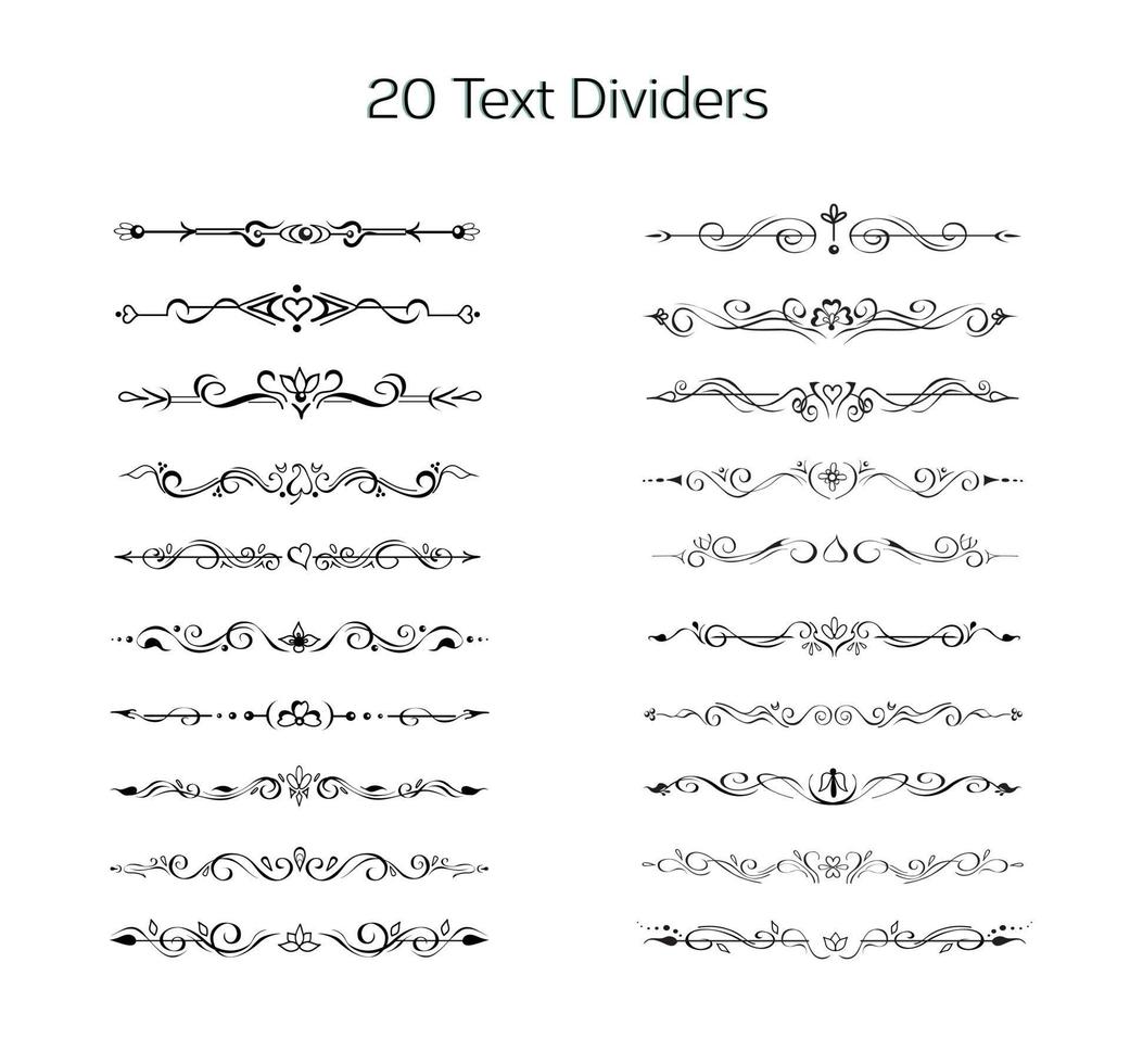 Set of hand drawn text dividers, line borders, vignettes. Elegant lines, borders, separators, page decor, or for making frames. Easily editable floral ornate design elements for web and prints vector