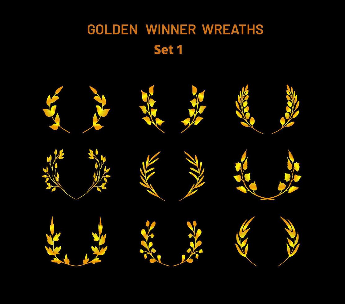 Golden doodle winner wreaths. Laurel garlands, competition award crowns of penannular or horseshoe shape. Victory, organic herb, good choice or skill. Jubilee, graduation, award, quality sign etc vector