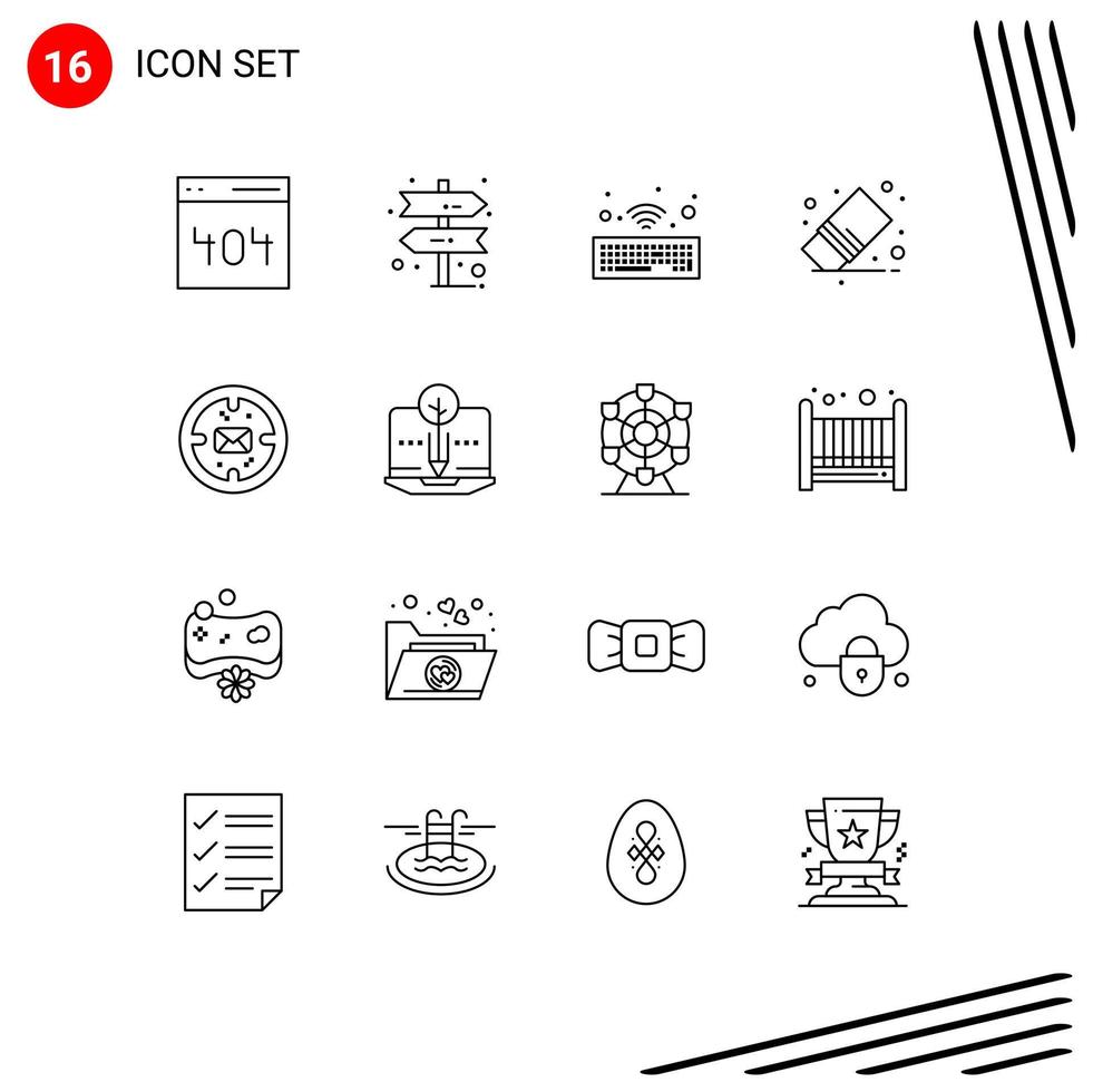 Outline Pack of 16 Universal Symbols of message business keyboard stationery remove Editable Vector Design Elements