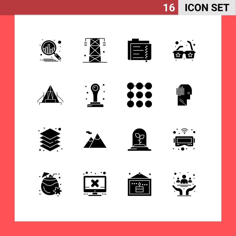 Stock Vector Icon Pack of 16 Line Signs and Symbols for camping sunglasses archive sun folder Editable Vector Design Elements