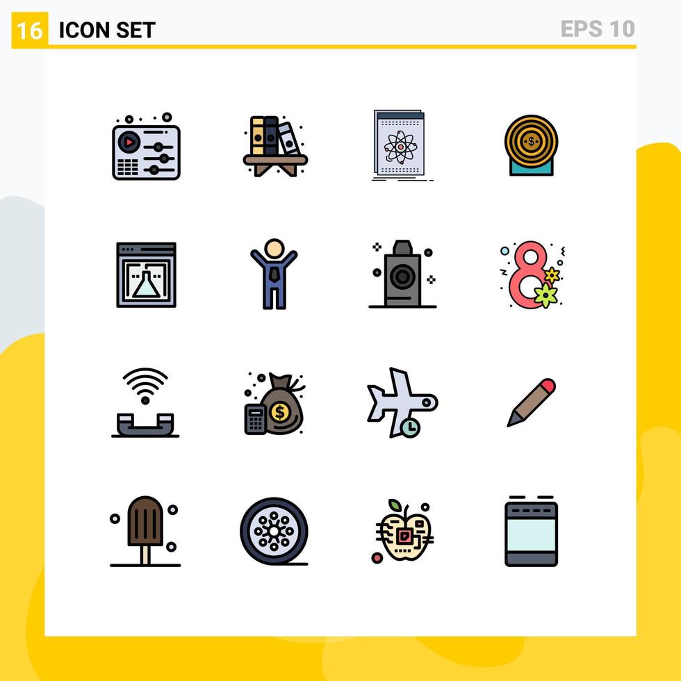 User Interface Pack of 16 Basic Flat Color Filled Lines of flask achievement api money science Editable Creative Vector Design Elements