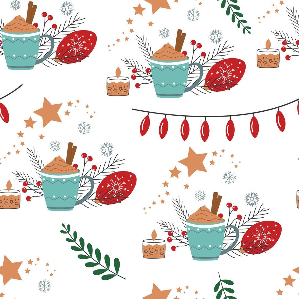 Christmas seamless pattern for fabric wrapping or decor, holiday illustration on white background vector