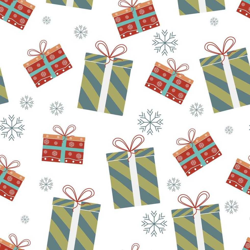 Christmas seamless pattern of gift boxes, repeating pattern in flat style on white background vector