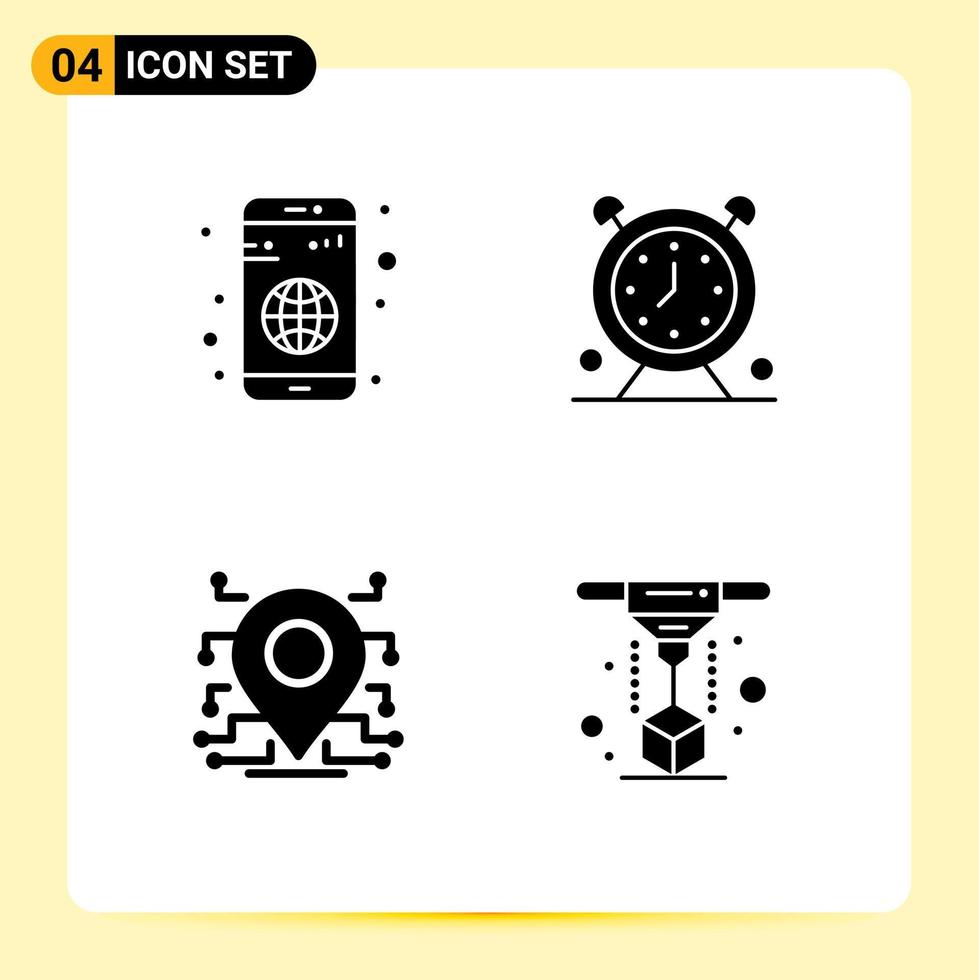 Modern Set of 4 Solid Glyphs and symbols such as app location mobile schedule secure Editable Vector Design Elements