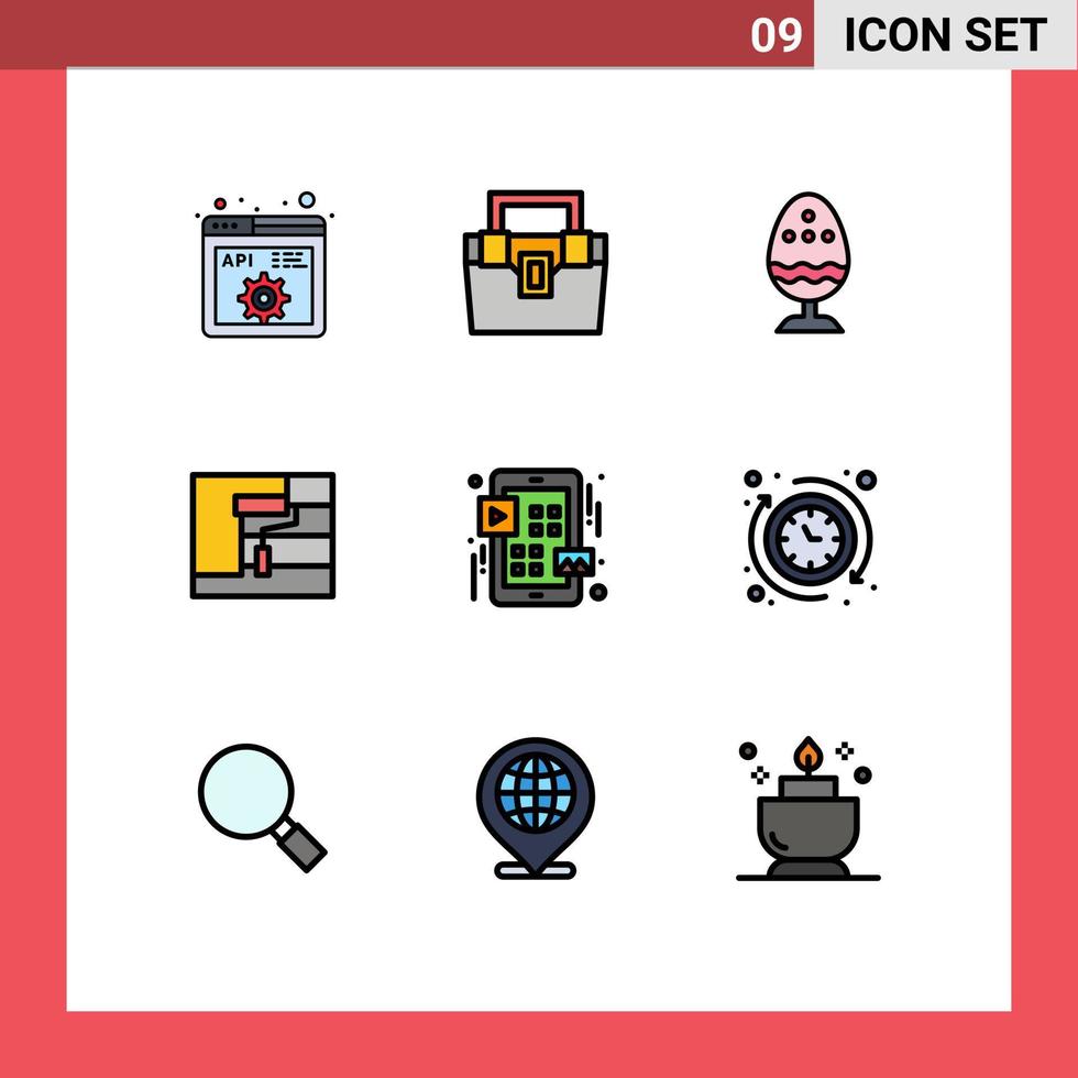 9 User Interface Filledline Flat Color Pack of modern Signs and Symbols of tool painting toolkit construction egg Editable Vector Design Elements