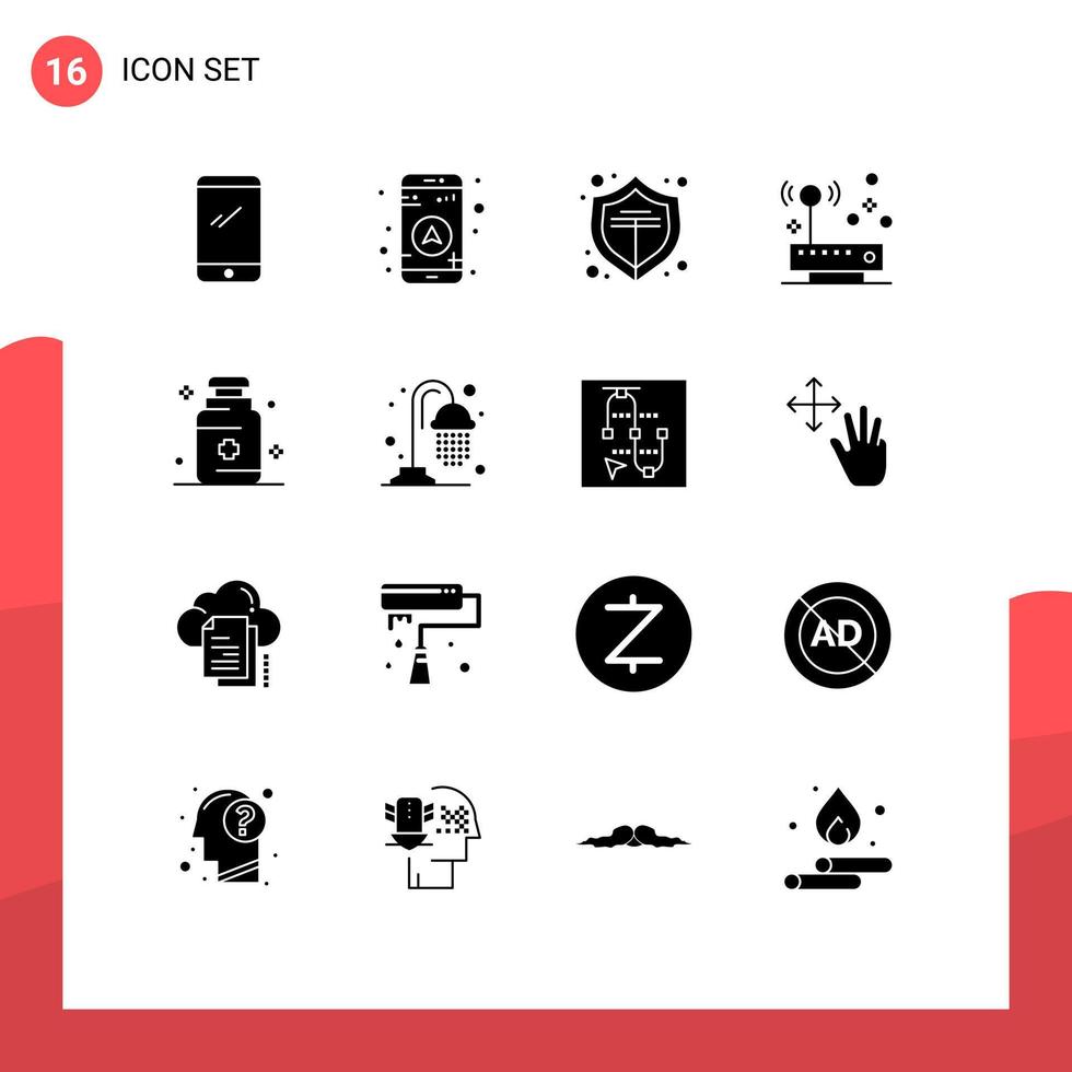 Set of 16 Modern UI Icons Symbols Signs for medical health online network hardware Editable Vector Design Elements