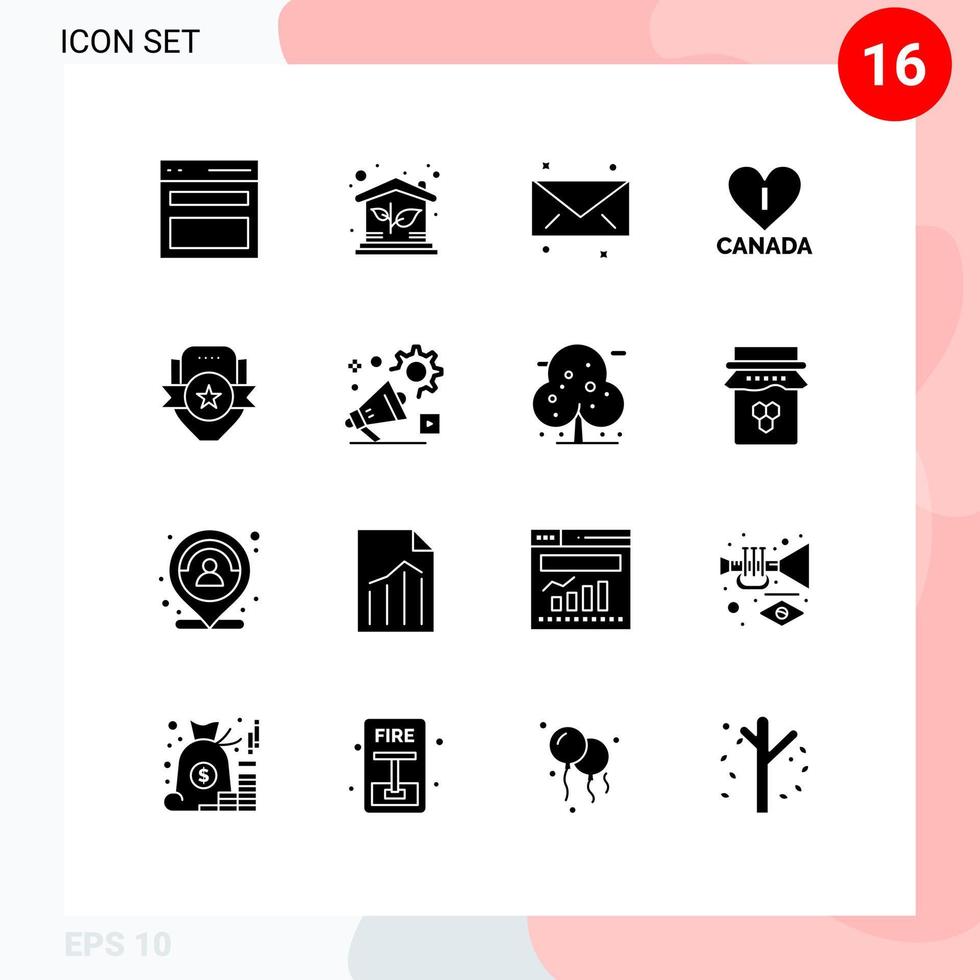 Pack of 16 creative Solid Glyphs of shield club message badge heart Editable Vector Design Elements