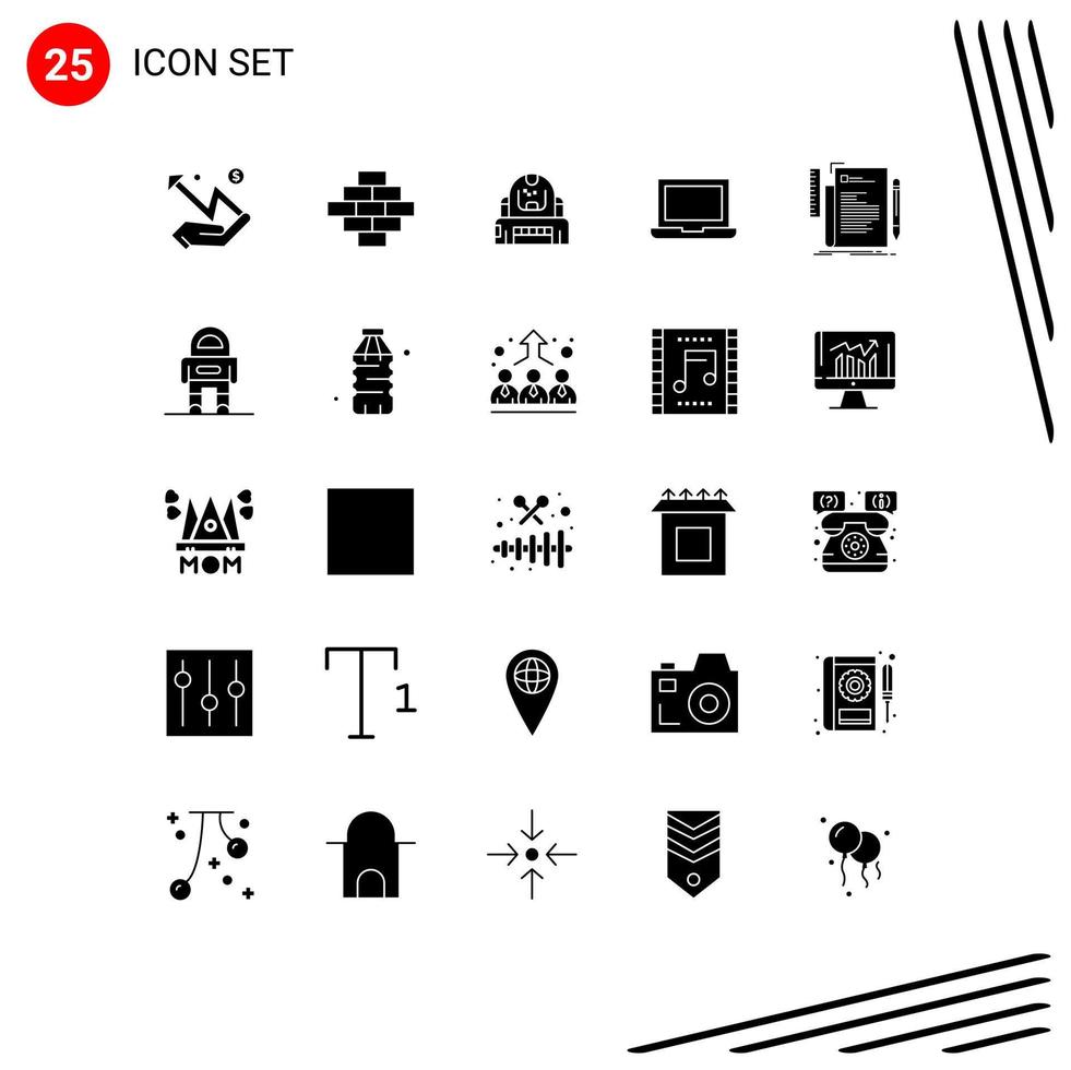 User Interface Pack of 25 Basic Solid Glyphs of file code cosmonaut macbook device Editable Vector Design Elements