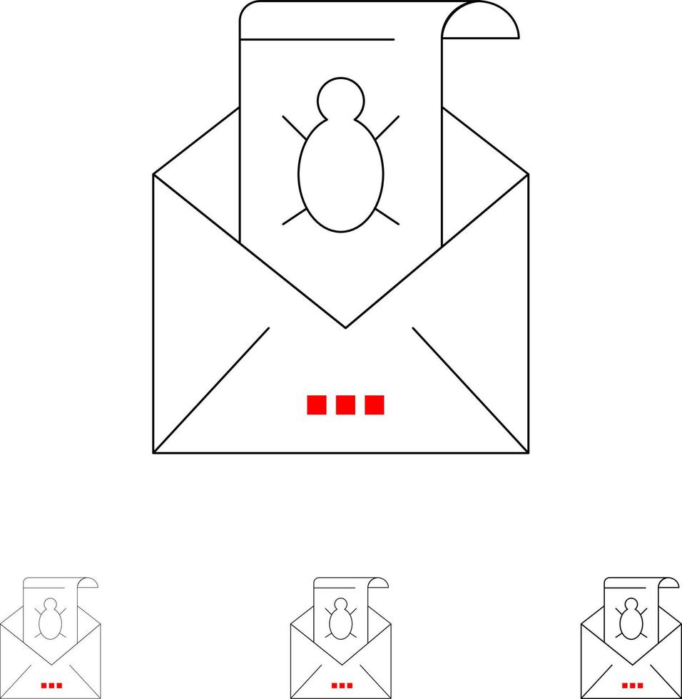 Bug Emails Email Malware Spam Threat Virus Bold and thin black line icon set vector