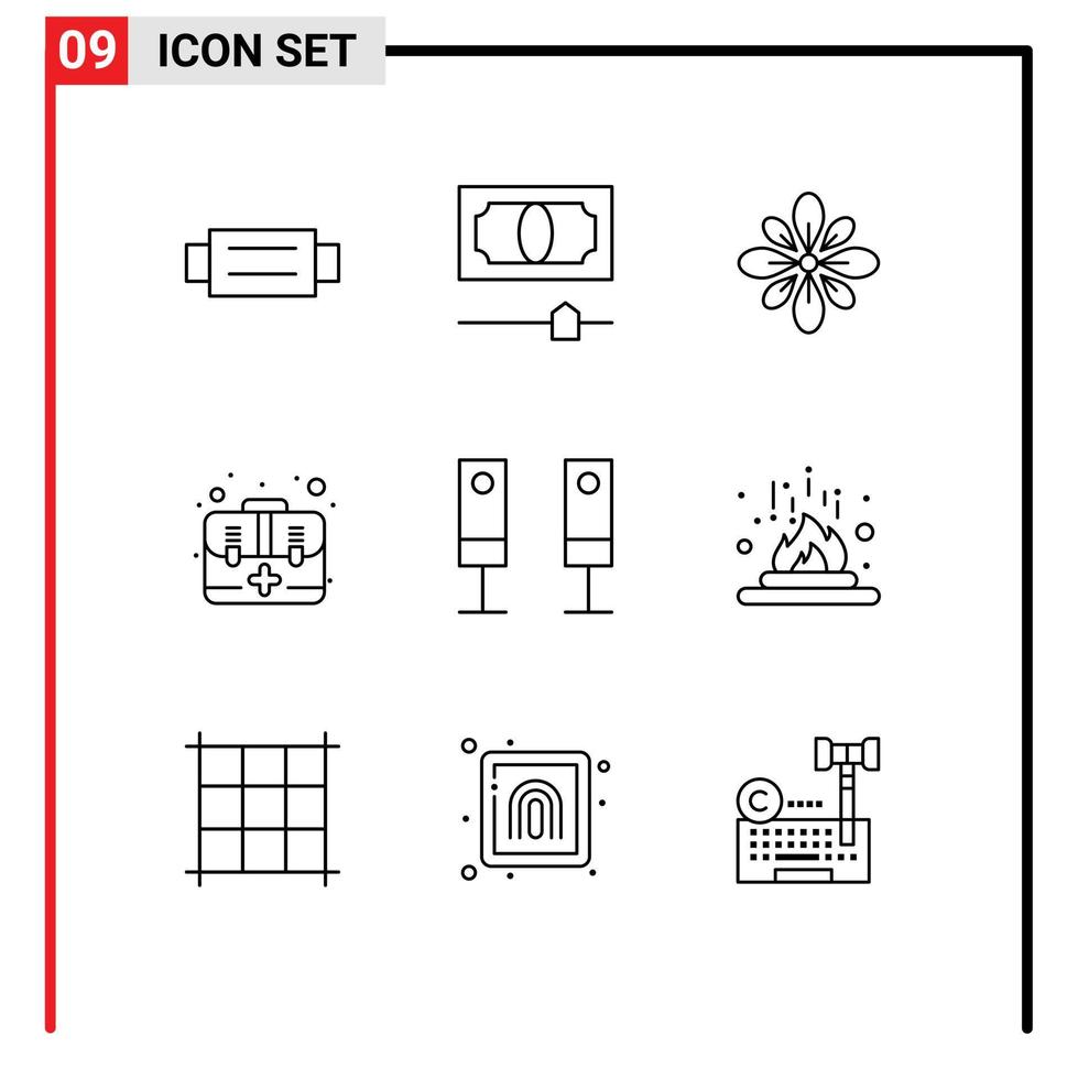 9 User Interface Outline Pack of modern Signs and Symbols of appliances first decorate emergency holi Editable Vector Design Elements