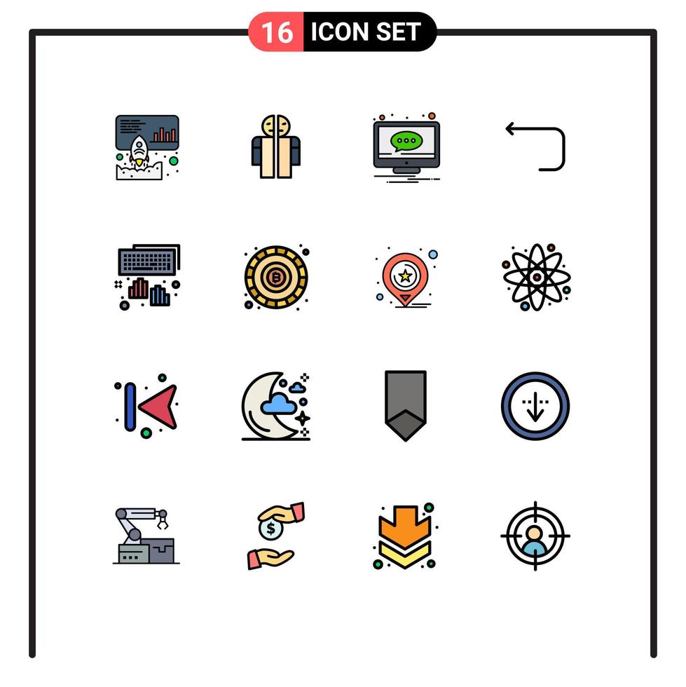 16 Universal Flat Color Filled Line Signs Symbols of hands loop arrow chat loop screen Editable Creative Vector Design Elements