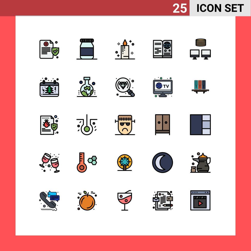 25 Filled line Flat Color concept for Websites Mobile and Apps date sync passport database international Editable Vector Design Elements