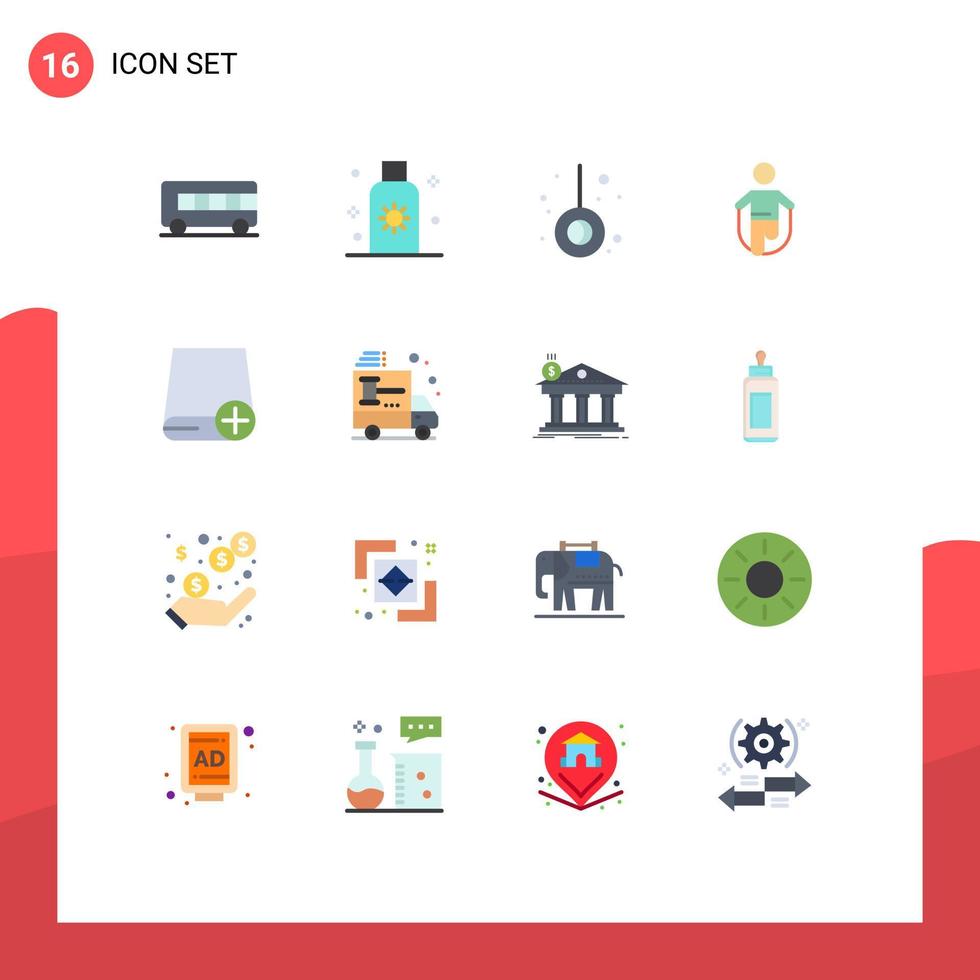 paquete de 16 signos y símbolos modernos de colores planos para medios de impresión web, como computadoras saltando el movimiento saltando la cuerda paquete editable de elementos creativos de diseño de vectores