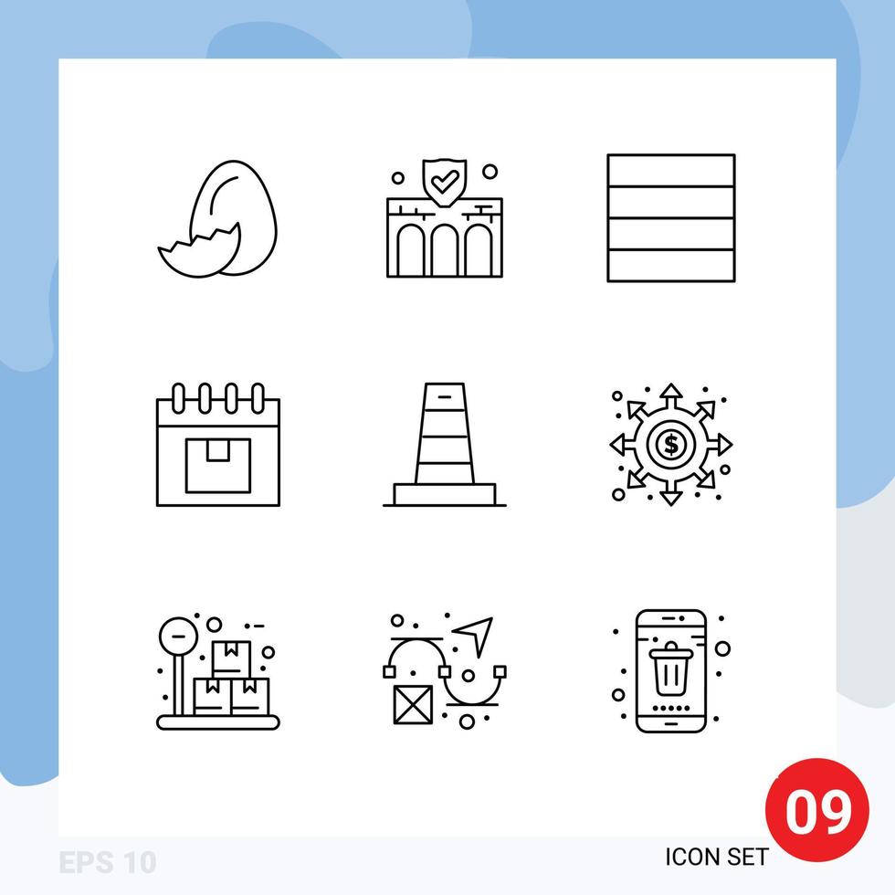 9 Outline concept for Websites Mobile and Apps construction product property planning delivery Editable Vector Design Elements