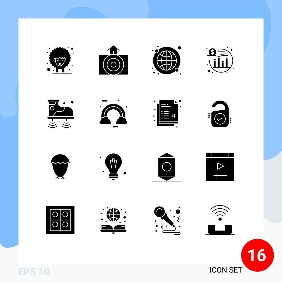 Pictogram Set of 16 Simple Solid Glyphs of service shoes global seo investment Editable Vector Design Elements