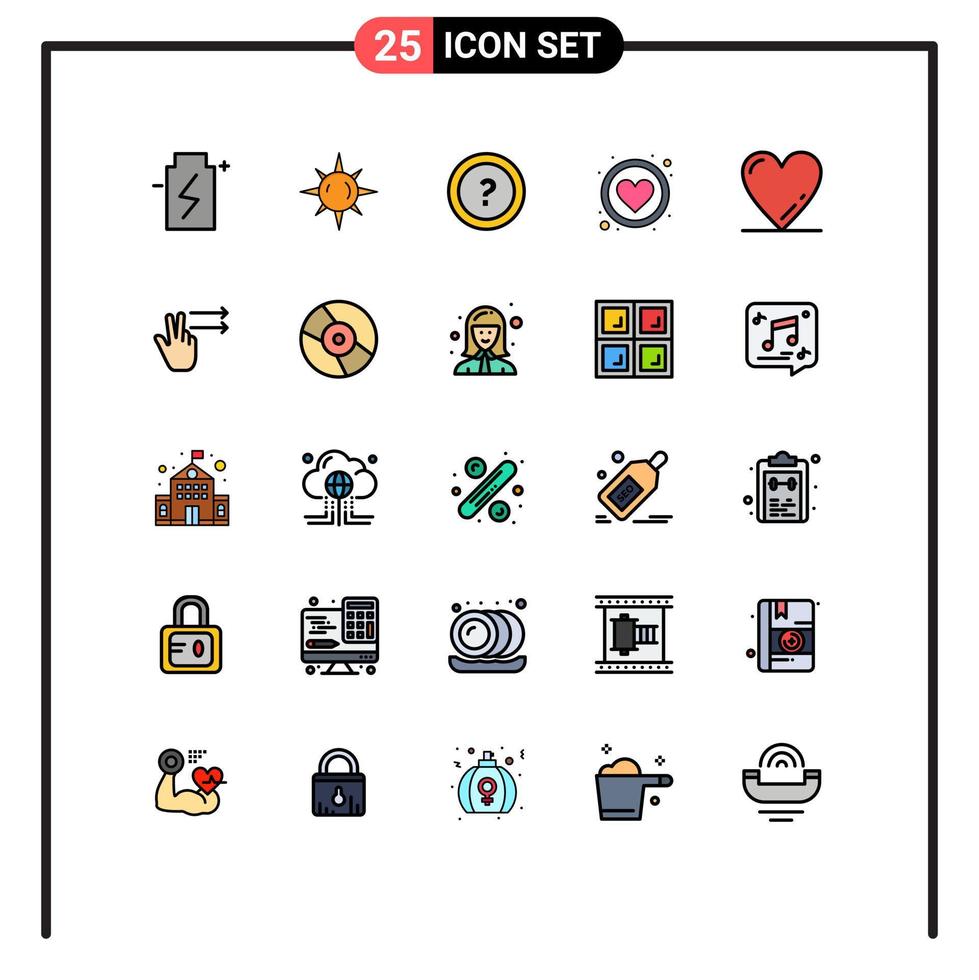 Filled line Flat Color Pack of 25 Universal Symbols of heart heart about app support Editable Vector Design Elements