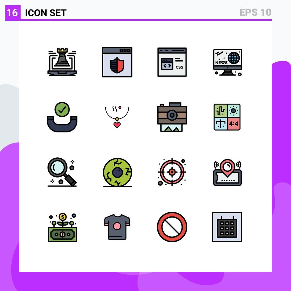 Pictogram Set of 16 Simple Flat Color Filled Lines of screen hobby webpage hobbies develop Editable Creative Vector Design Elements