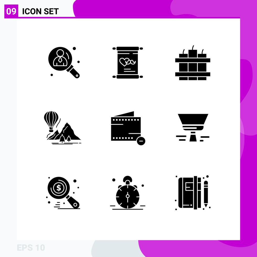 9 Creative Icons Modern Signs and Symbols of e balloons bomb camping travel Editable Vector Design Elements