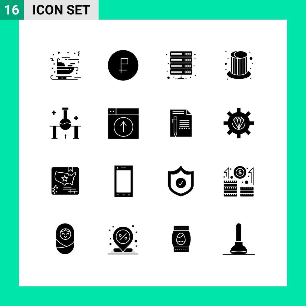 16 Universal Solid Glyphs Set for Web and Mobile Applications cap hat ruble magic storage Editable Vector Design Elements